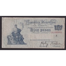 ARGENTINA COL. 370h BILLETE CAJA DE CONVERSIÓN 1897 DE 10 PESOS CON PEQUEÑO CORTE BOTERO 1616 RARO